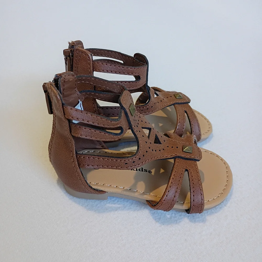 Koala Kids Size 3C Tan NeutralGladiator Boho Zipper Back Summer Sandals